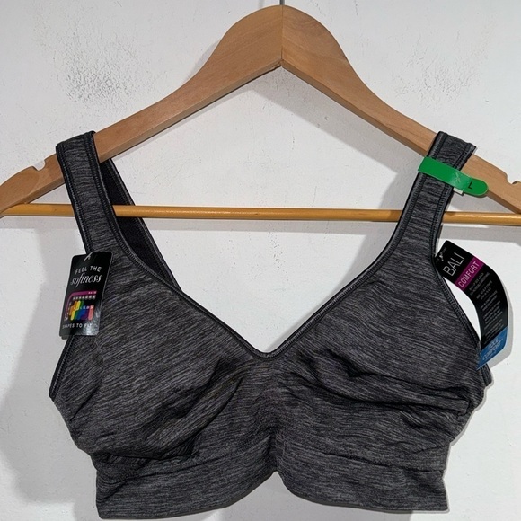 Bali comfort bra stretch lined gray NEW flex fit cool comfort fabric large - Picture 1 of 5